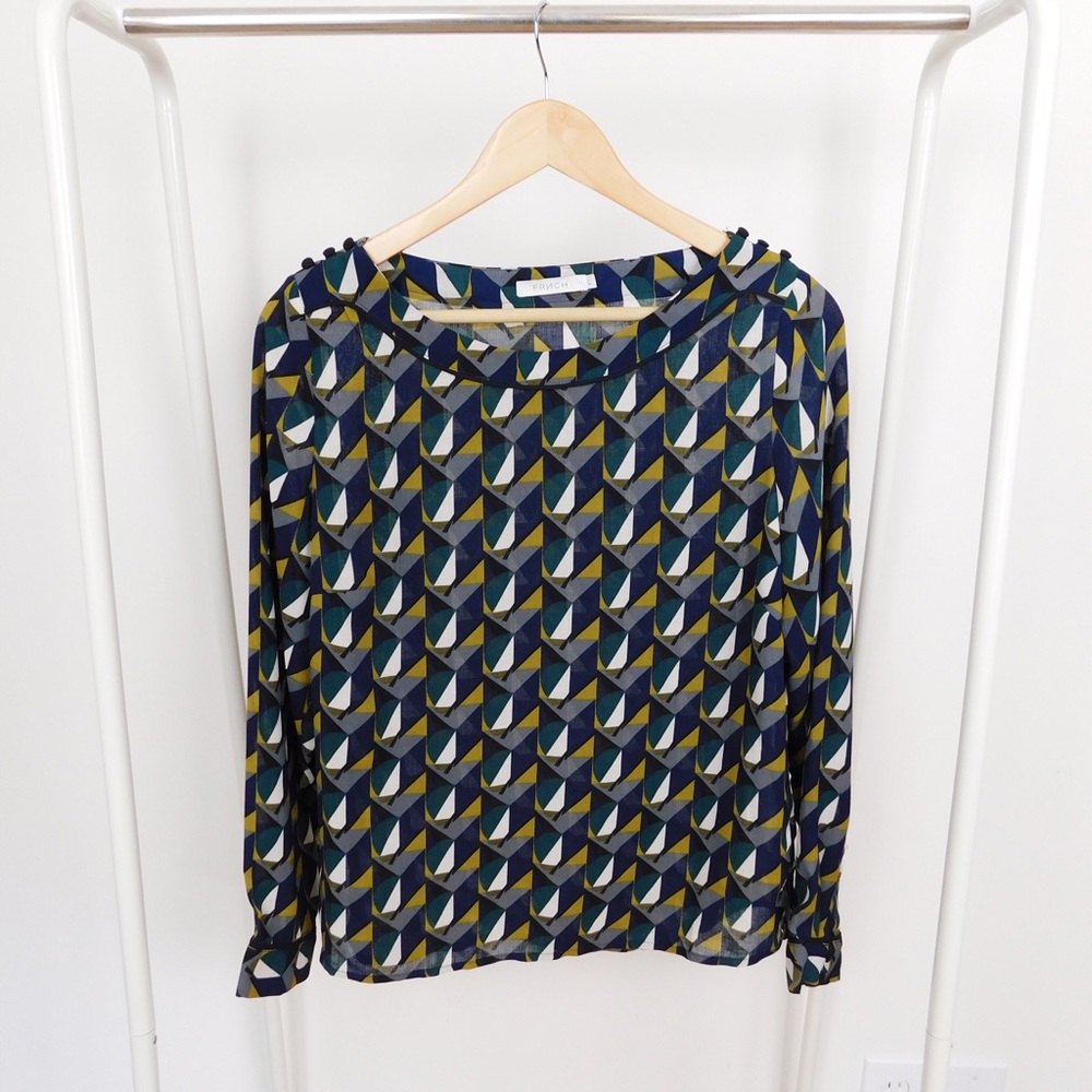 French Patterned Long Sleeve Blouse